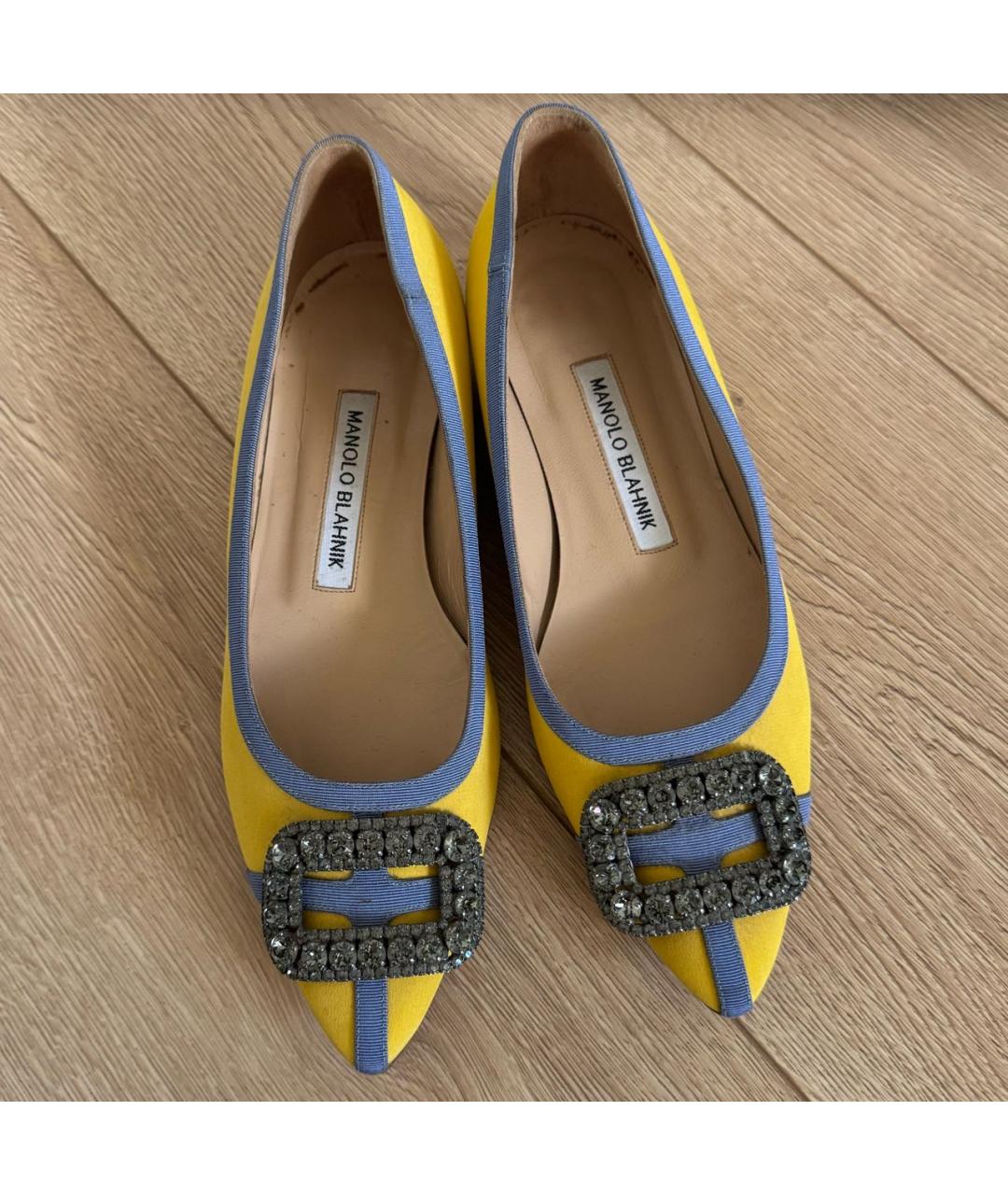 MANOLO BLAHNIK Желтые текстильные балетки, фото 5