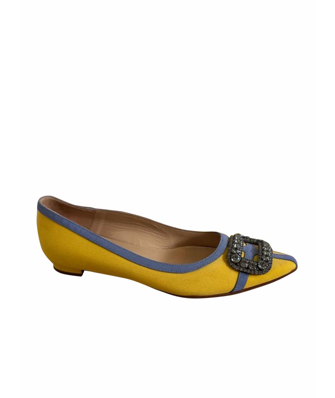 MANOLO BLAHNIK Желтые текстильные балетки, фото 1