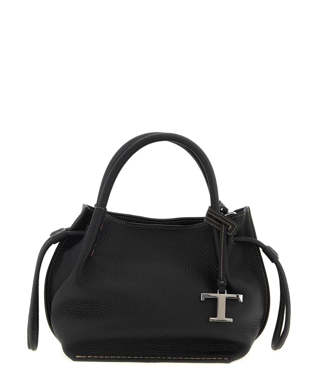 TOD'S Черная кожаная сумка тоут, фото 1