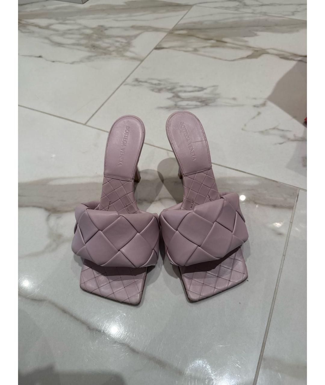 BOTTEGA VENETA Розовые кожаные сабо, фото 2