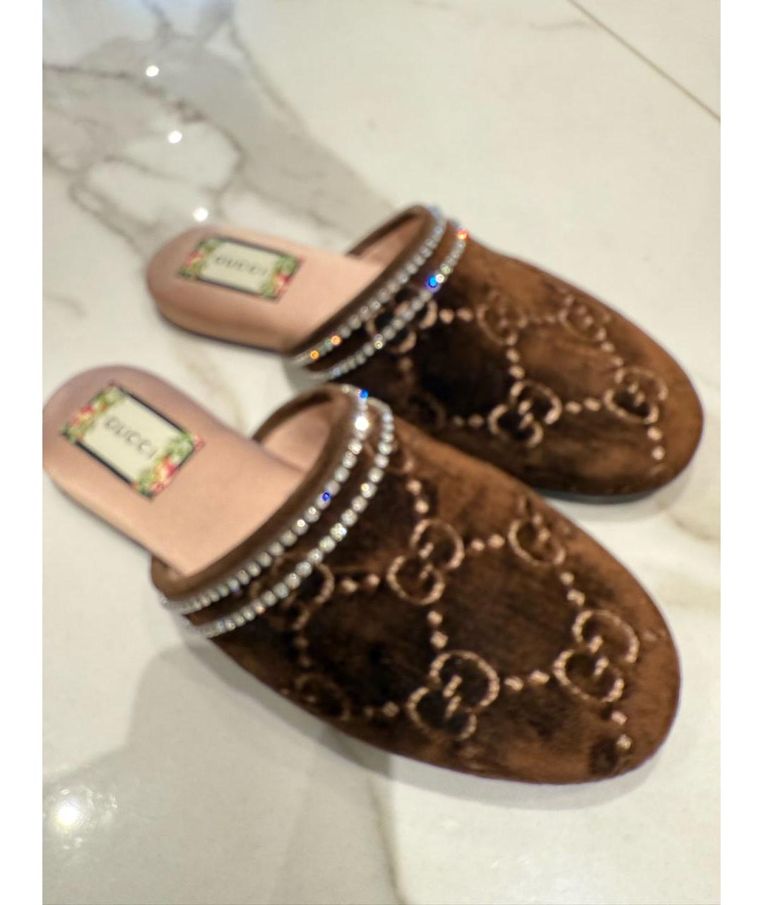 GUCCI Коричневые бархатные сабо, фото 8