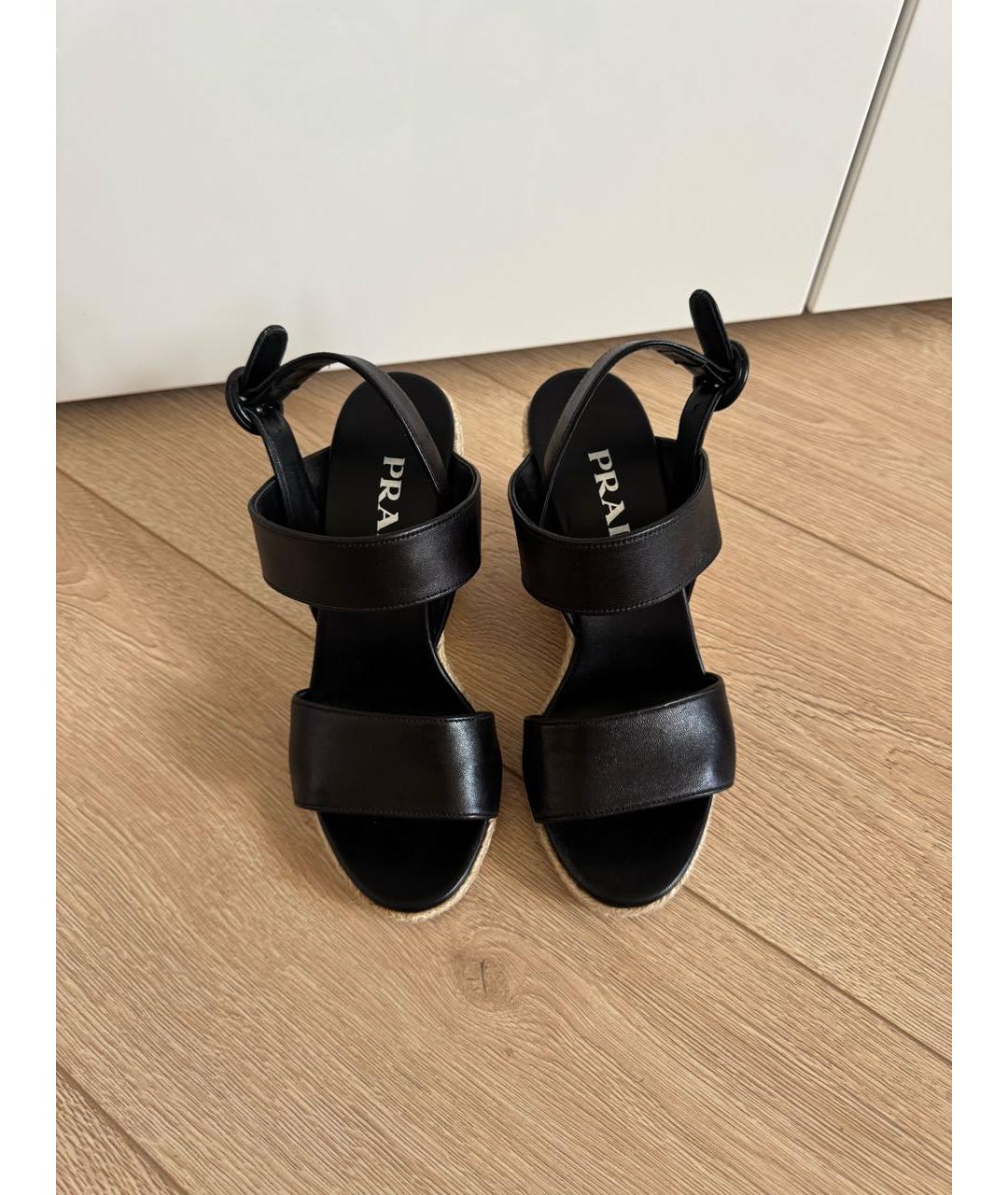 PRADA Черные кожаные босоножки, фото 2