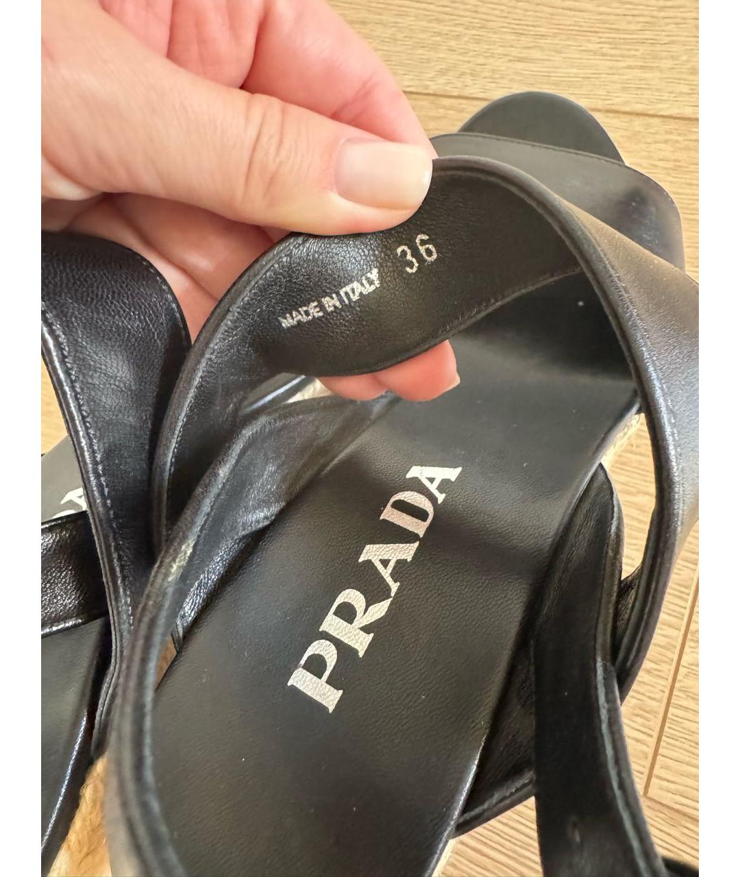 PRADA Черные кожаные босоножки, фото 6