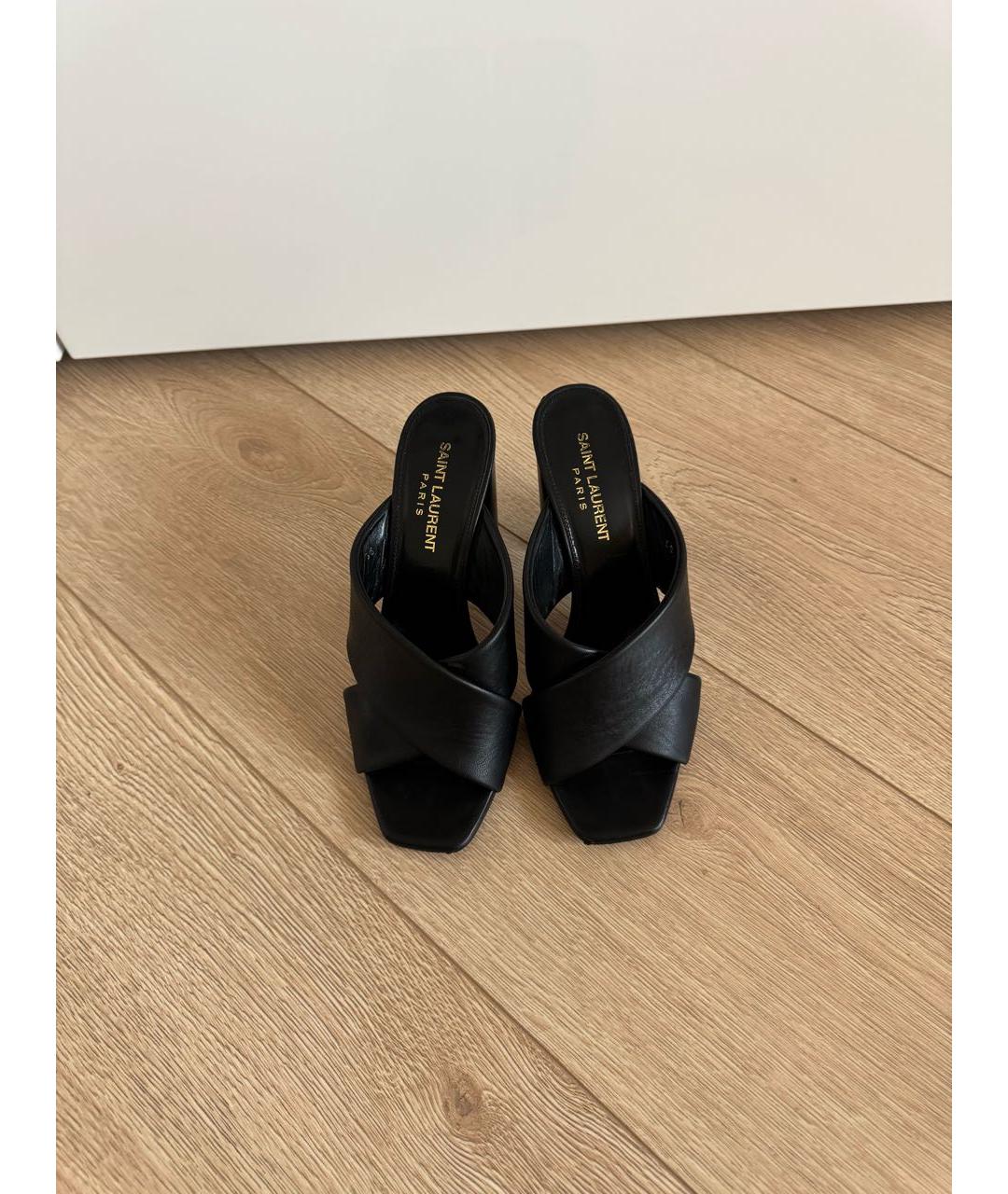 SAINT LAURENT Черные кожаные босоножки, фото 2