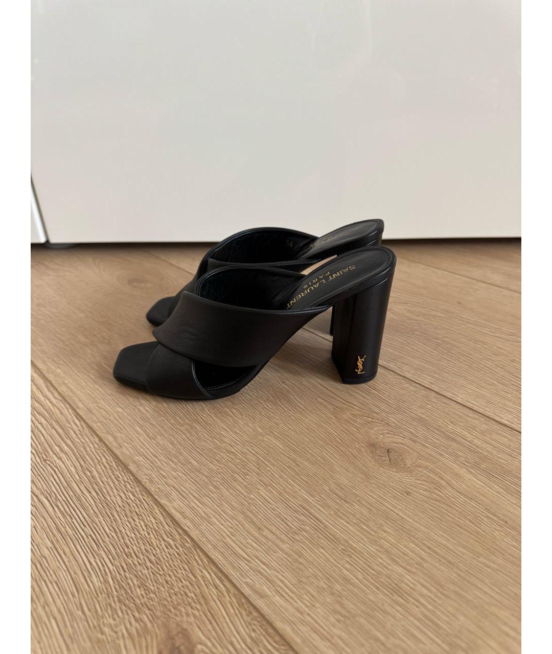 SAINT LAURENT Черные кожаные босоножки, фото 3