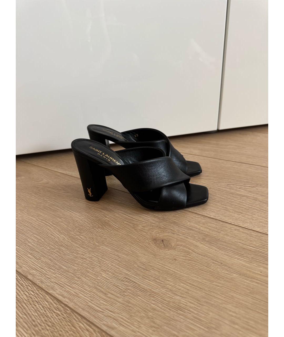 SAINT LAURENT Черные кожаные босоножки, фото 9