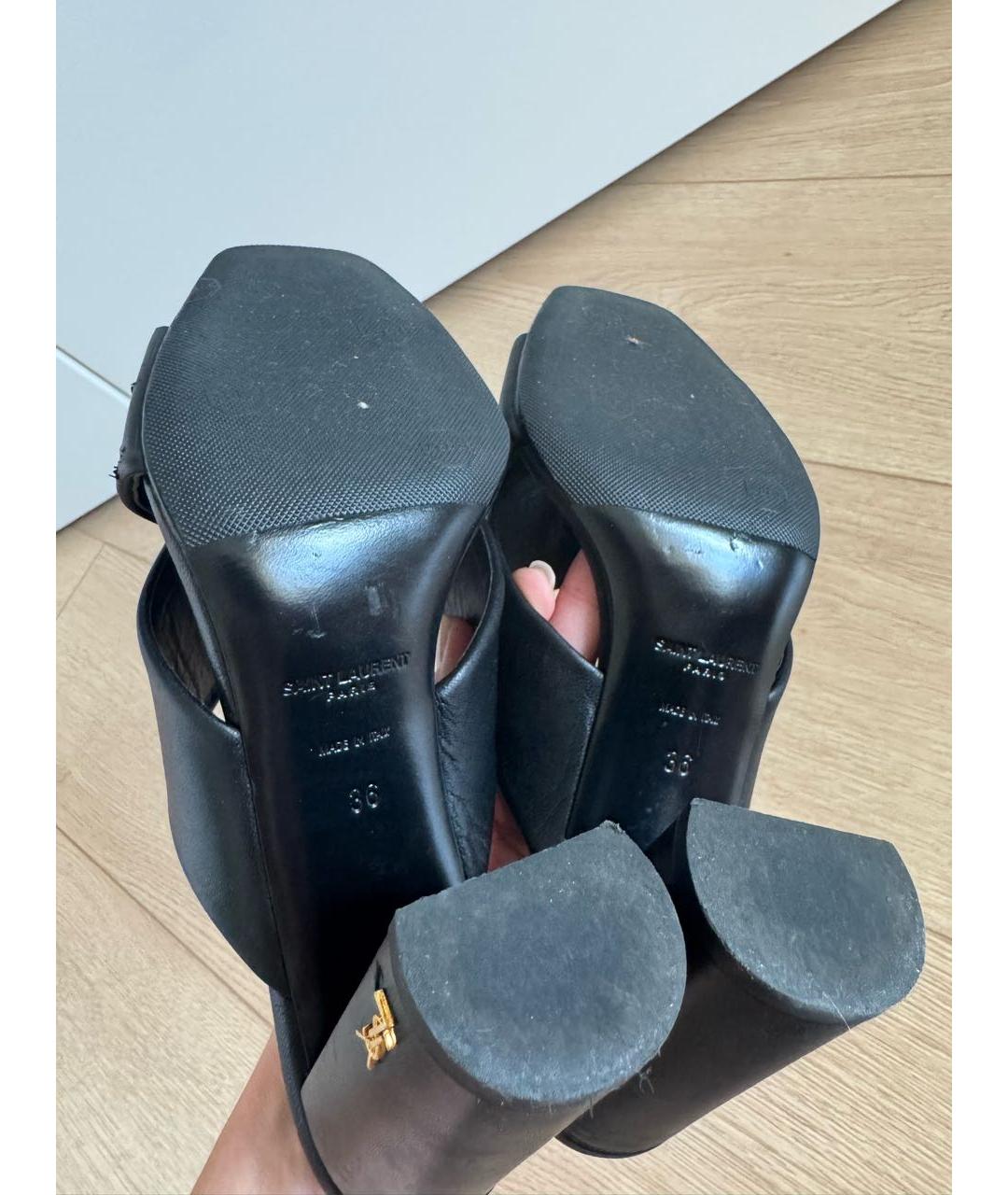 SAINT LAURENT Черные кожаные босоножки, фото 5