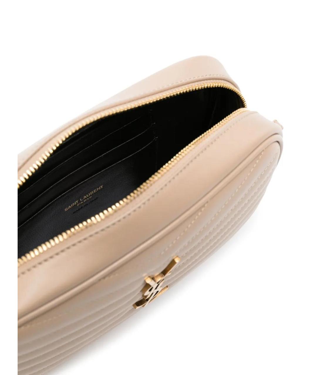 SAINT LAURENT Бежевая кожаная сумка через плечо, фото 4