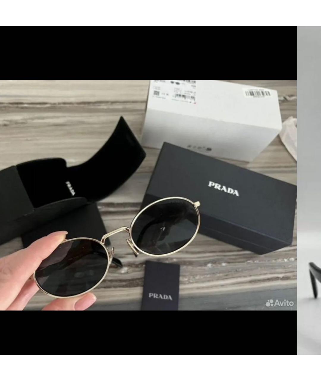 PRADA Золотые металлические солнцезащитные очки, фото 2
