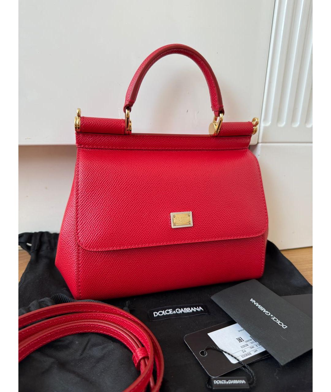 DOLCE&GABBANA Красная кожаная сумка с короткими ручками, фото 7