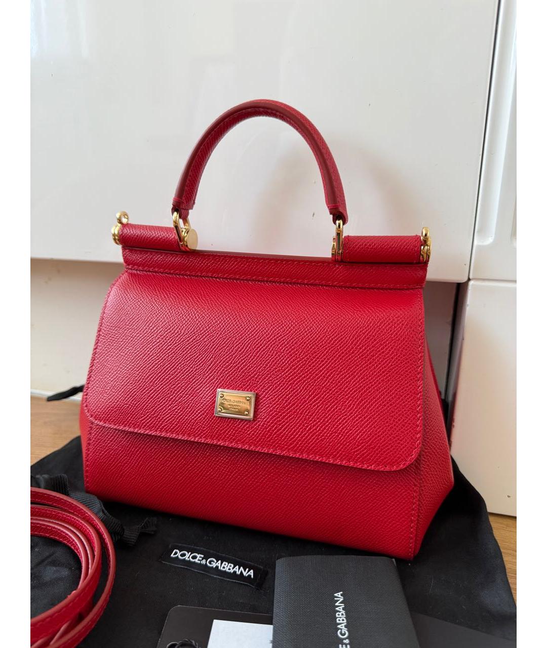 DOLCE&GABBANA Красная кожаная сумка с короткими ручками, фото 6
