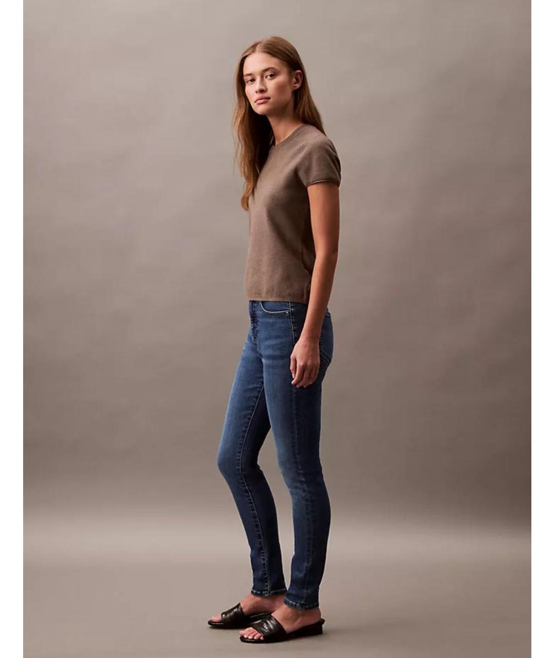 CALVIN KLEIN Синие хлопко-полиэстеровые джинсы слим, фото 6