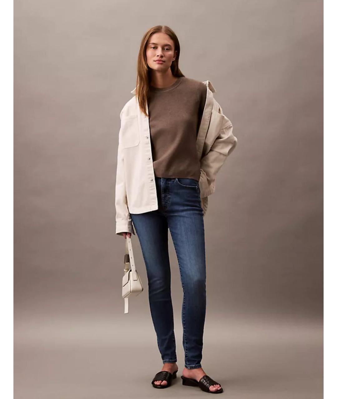 CALVIN KLEIN Синие хлопко-полиэстеровые джинсы слим, фото 5