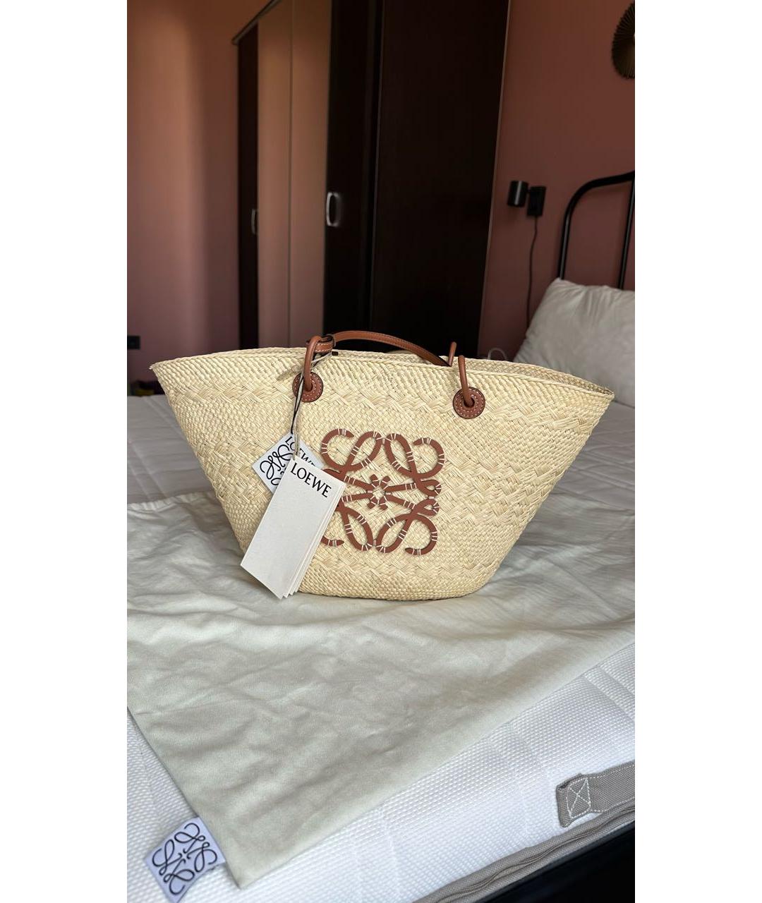 LOEWE Бежевая пелетеная пляжная сумка, фото 8