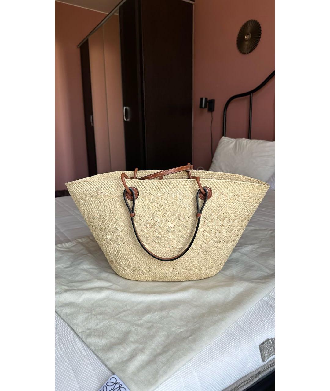 LOEWE Бежевая пелетеная пляжная сумка, фото 3