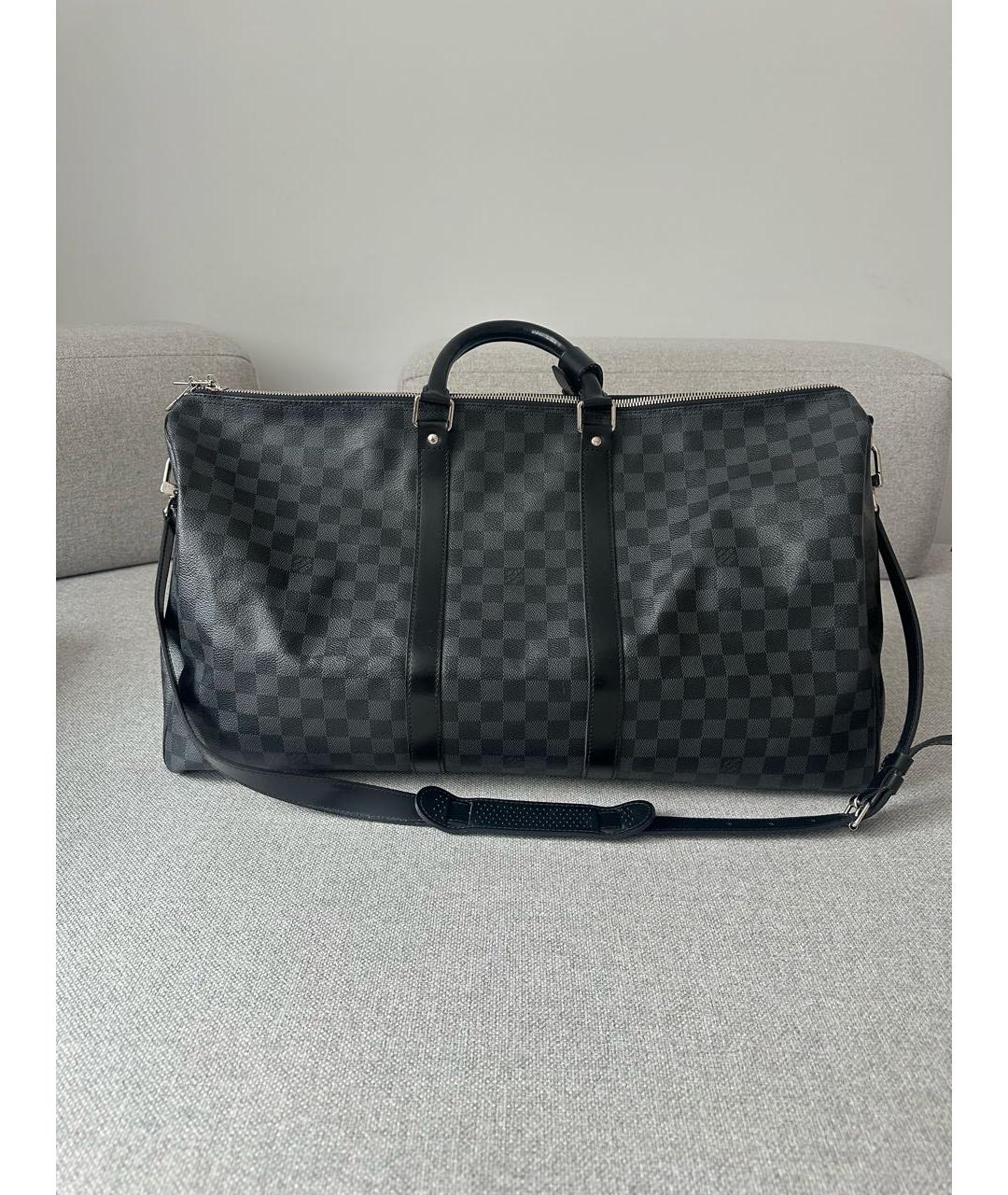 LOUIS VUITTON Антрацитовая кожаная дорожная/спортивная сумка, фото 7