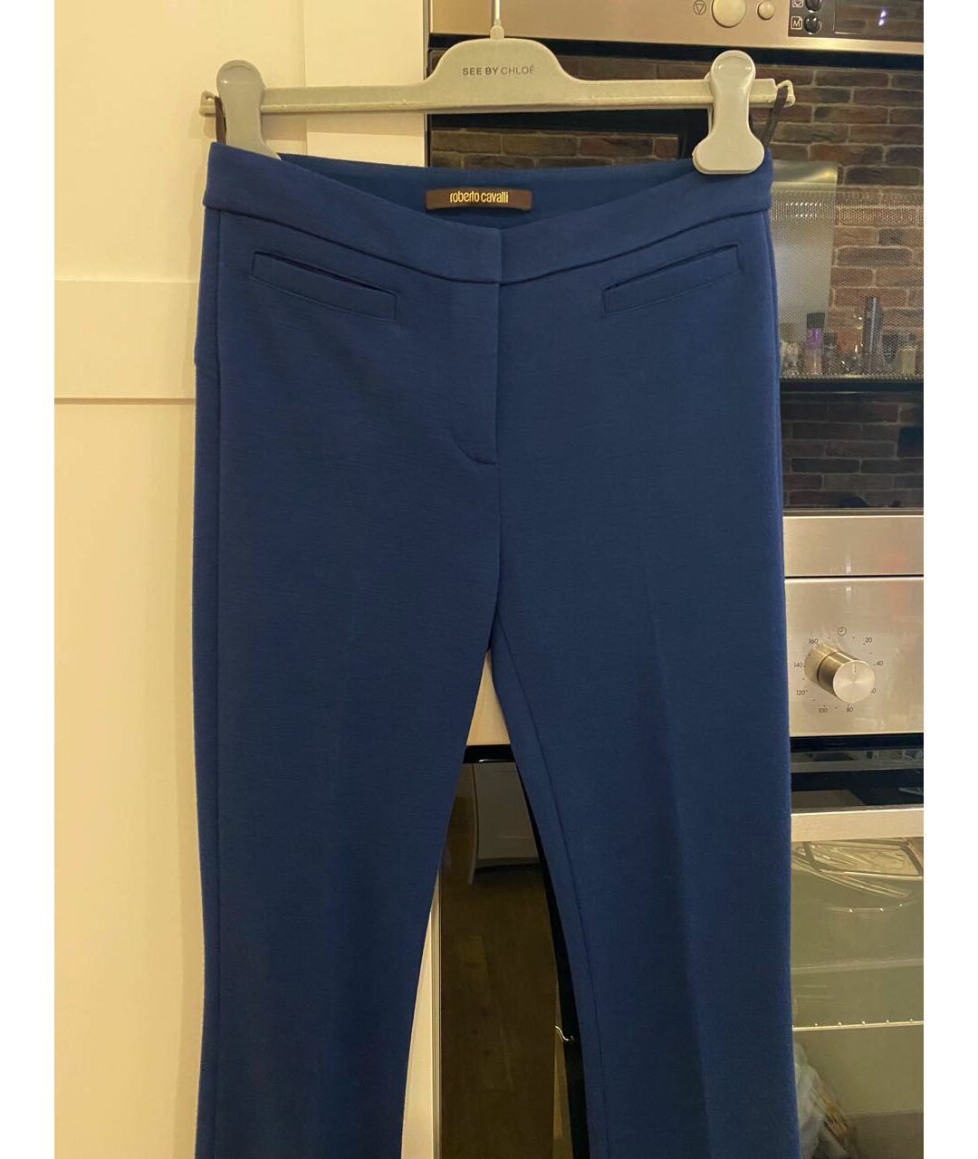 ROBERTO CAVALLI Синие шерстяные брюки широкие, фото 4