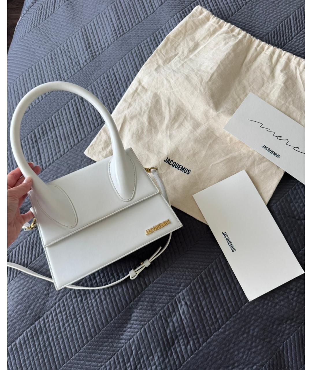 JACQUEMUS Белая кожаная сумка через плечо, фото 3