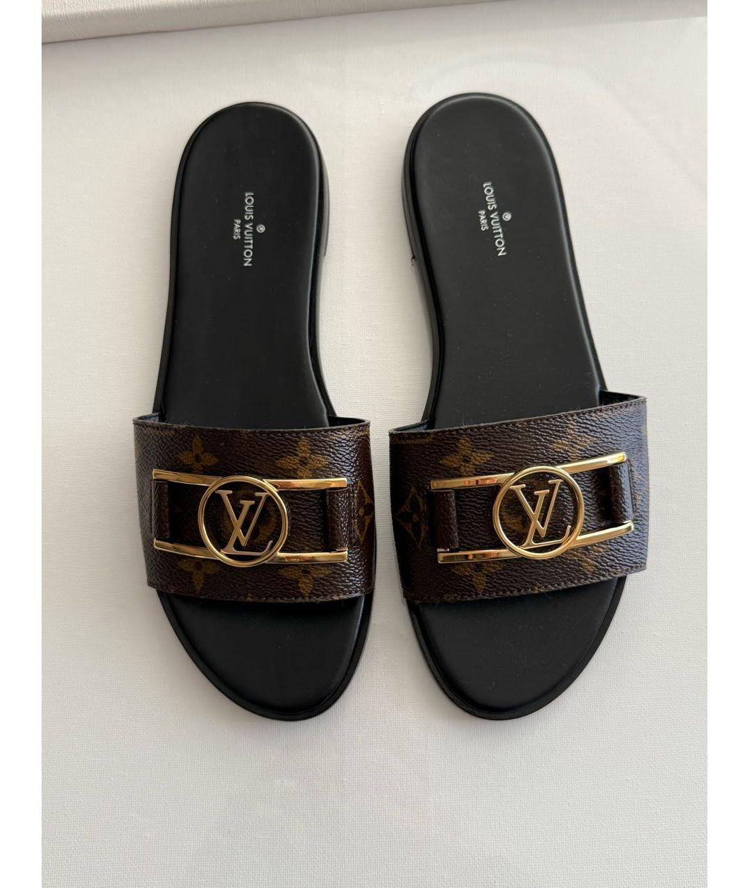 LOUIS VUITTON Коричневые кожаные шлепанцы, фото 5