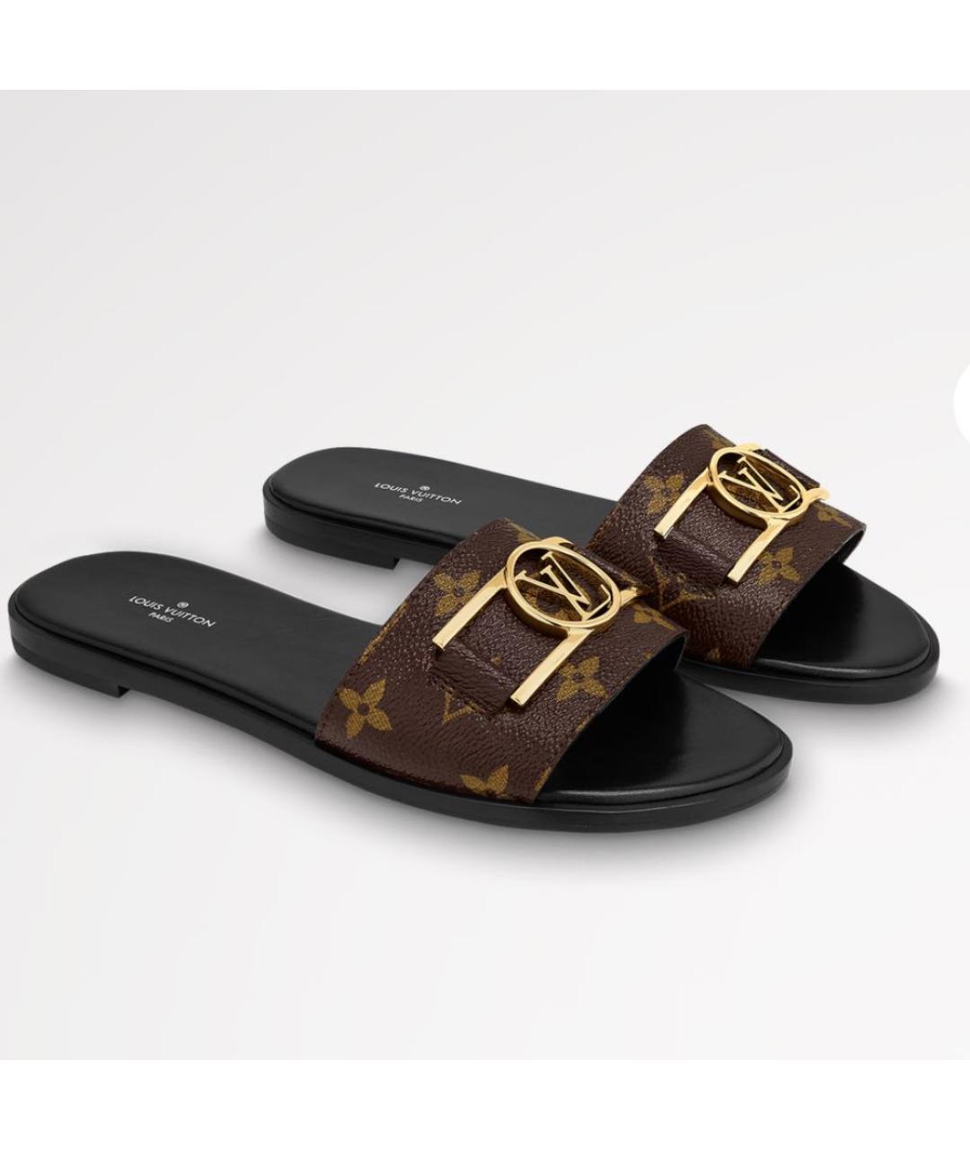 LOUIS VUITTON Коричневые кожаные шлепанцы, фото 2