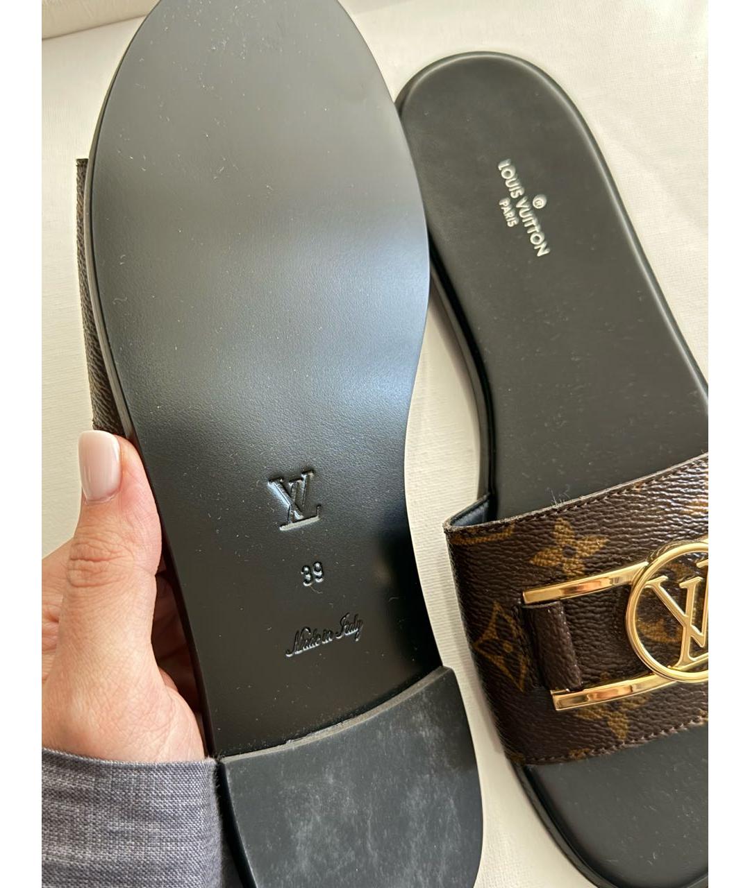 LOUIS VUITTON Коричневые кожаные шлепанцы, фото 6
