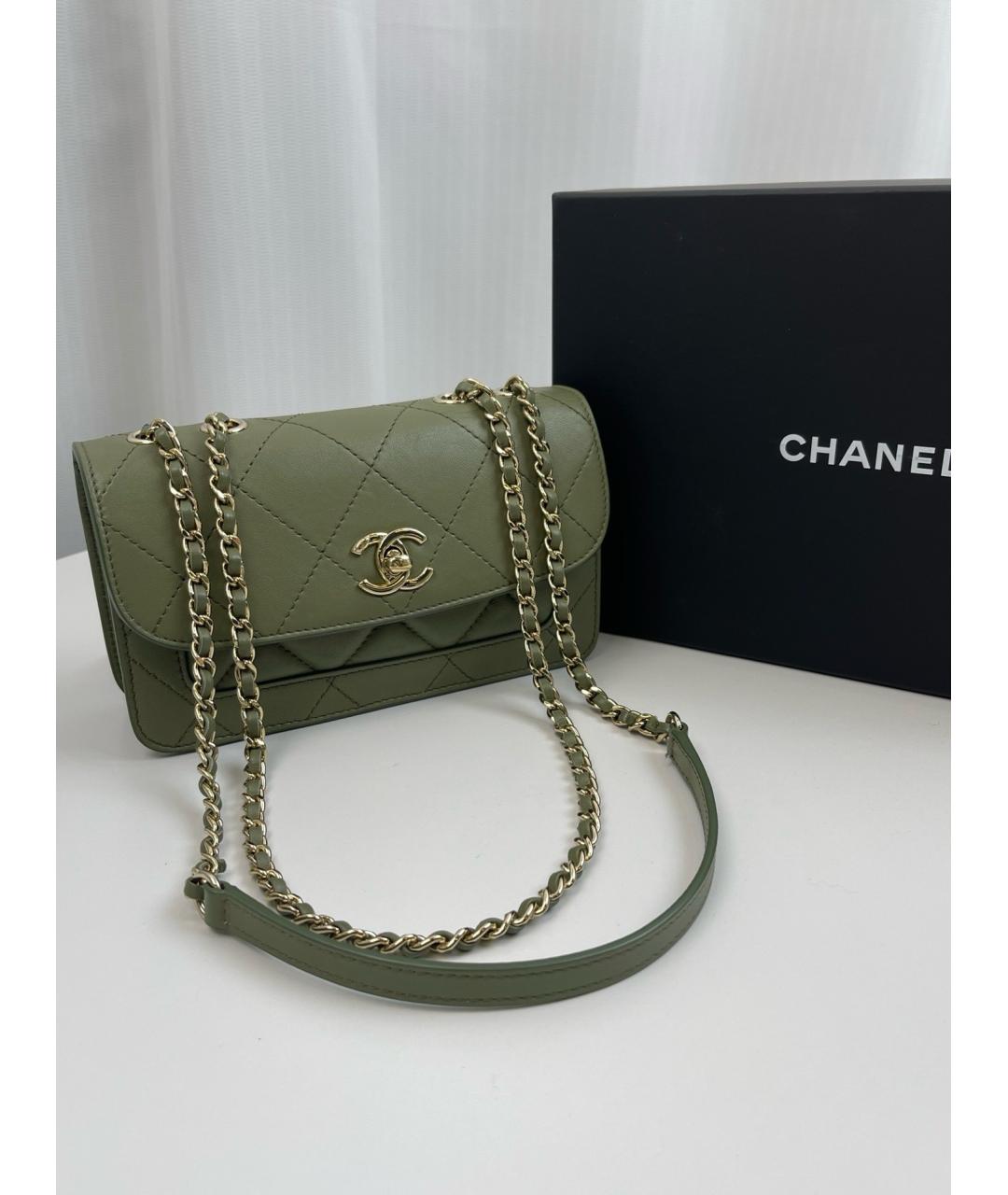 CHANEL Зеленая кожаная сумка тоут, фото 9