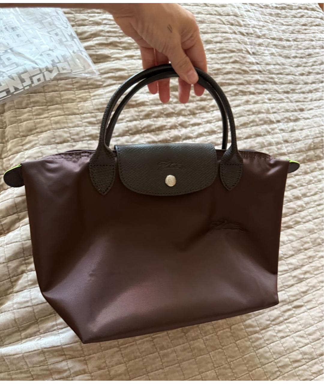 LONGCHAMP Коричневая синтетическая сумка с короткими ручками, фото 4