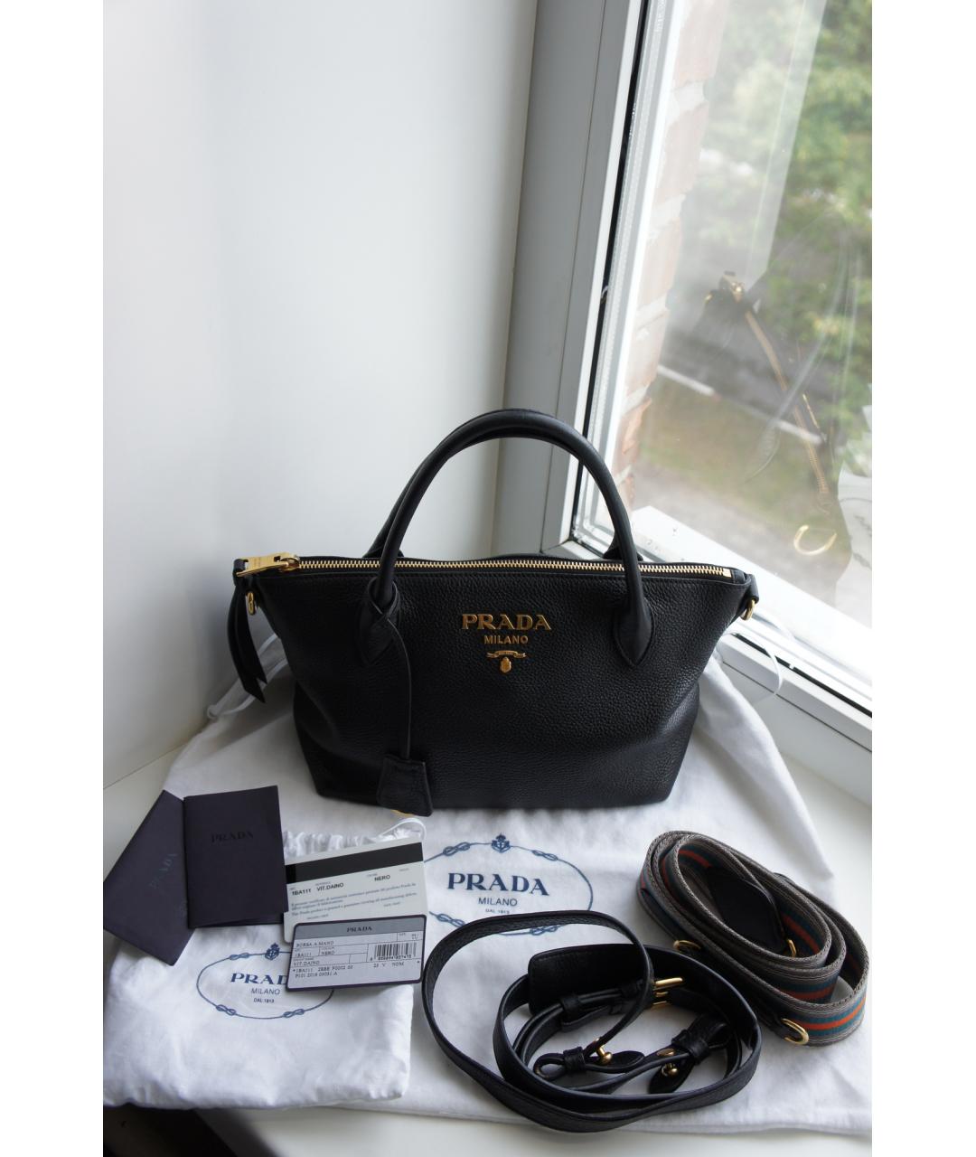PRADA Черная кожаная сумка тоут, фото 6