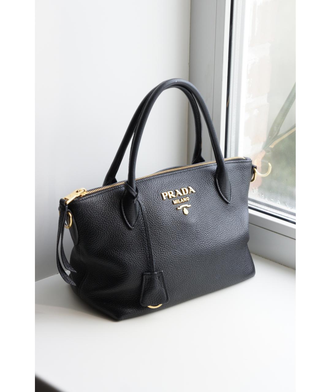 PRADA Черная кожаная сумка тоут, фото 3