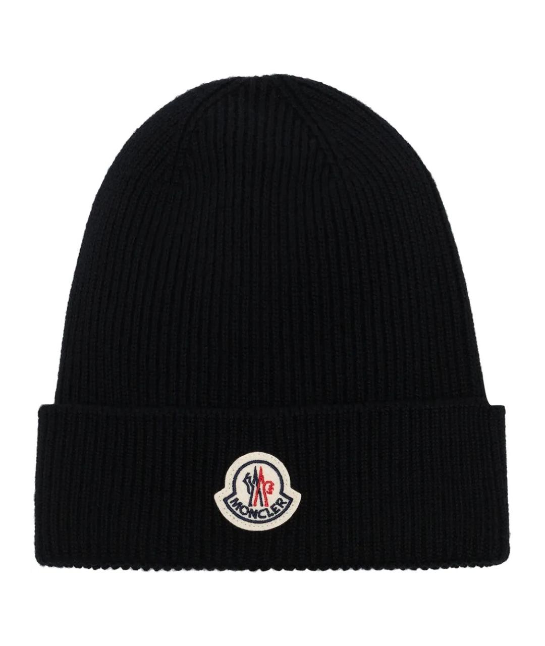 MONCLER Черная шерстяная шапка, фото 1