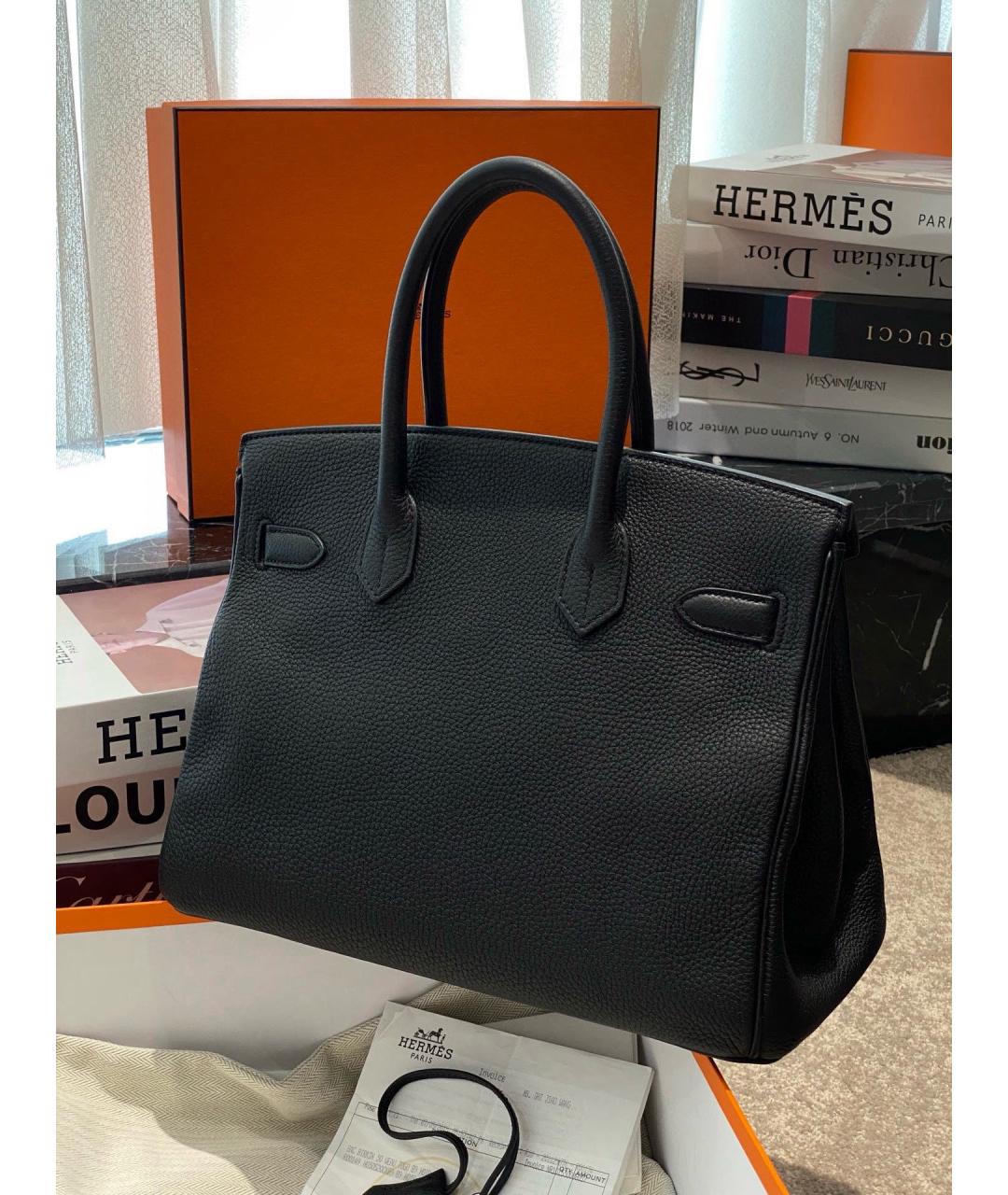 HERMES Черная кожаная сумка с короткими ручками, фото 3