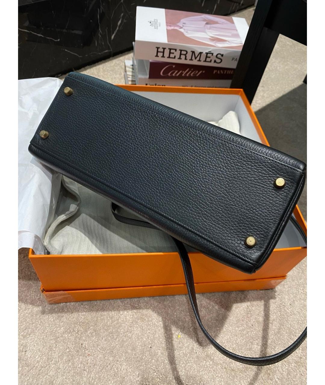 HERMES Черная кожаная сумка с короткими ручками, фото 4