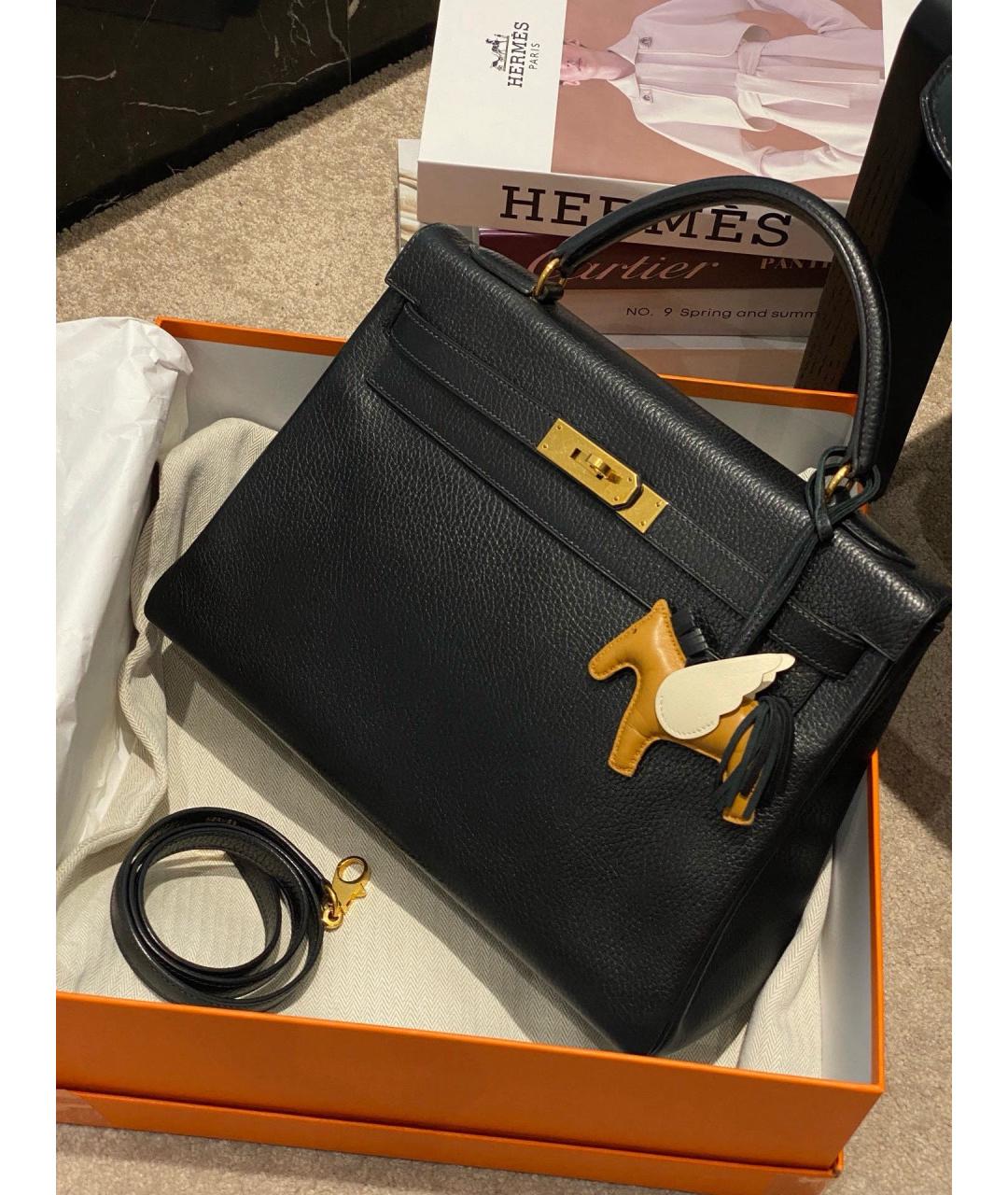 HERMES Черная кожаная сумка с короткими ручками, фото 9