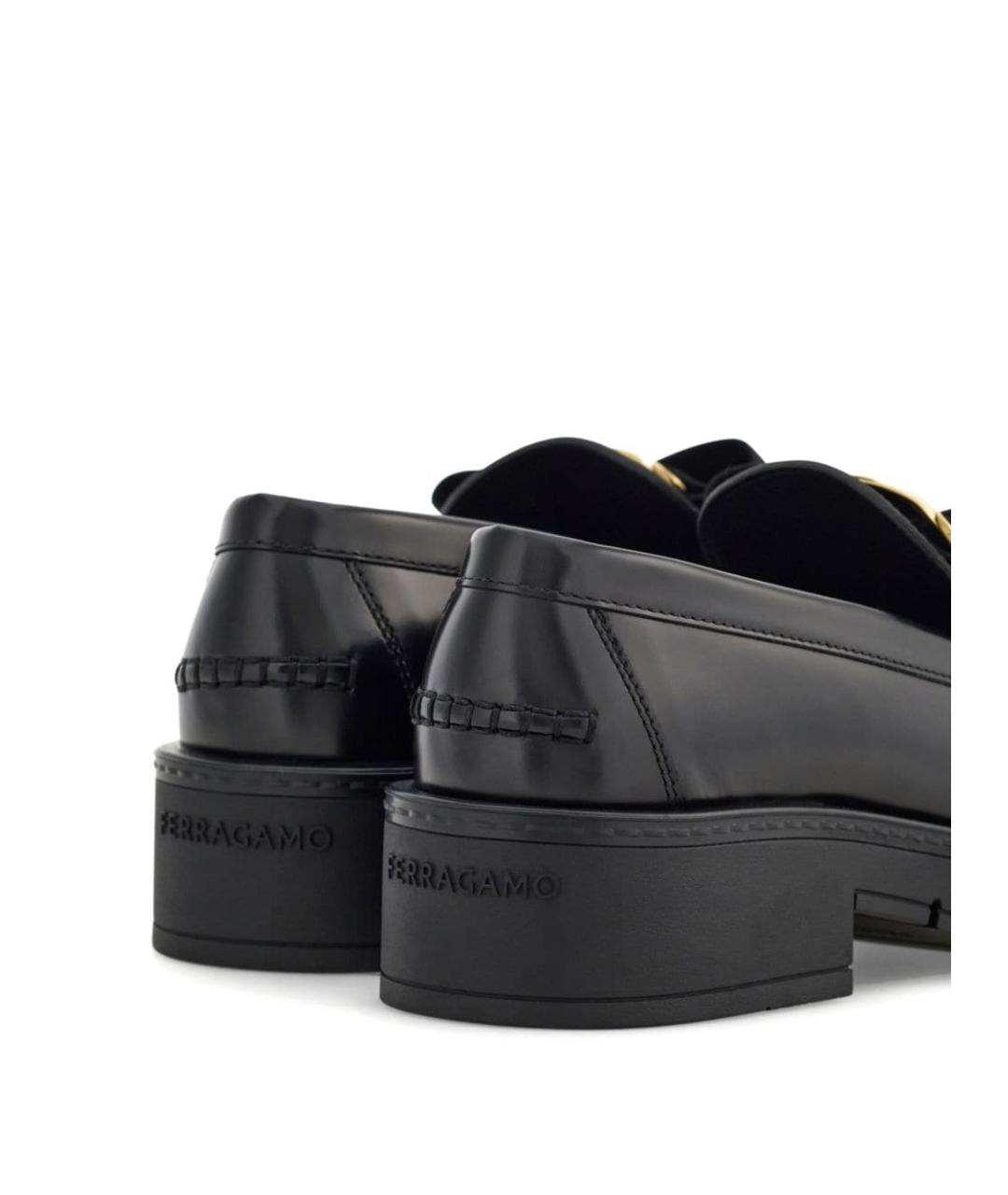 FERRAGAMO Черные кожаные лоферы, фото 5