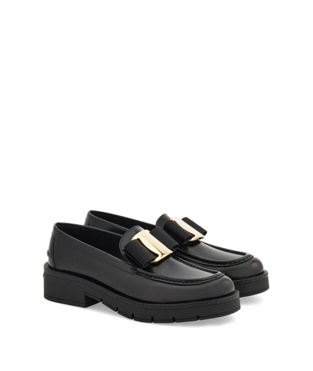 FERRAGAMO Черные кожаные лоферы, фото 4