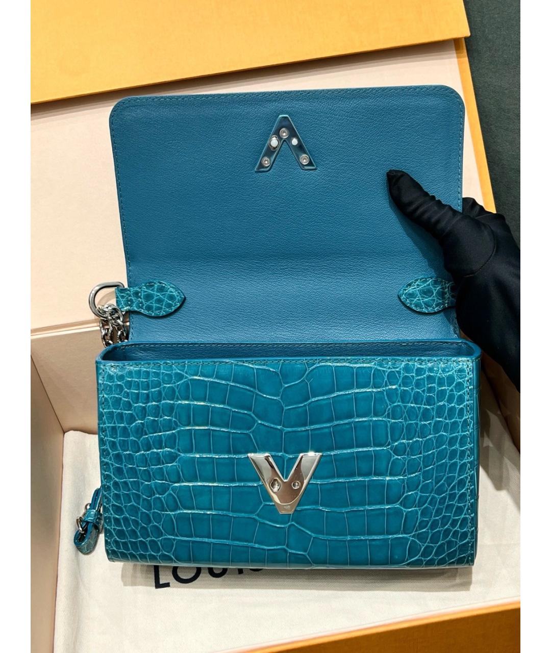 LOUIS VUITTON Голубая кожаная сумка тоут, фото 6