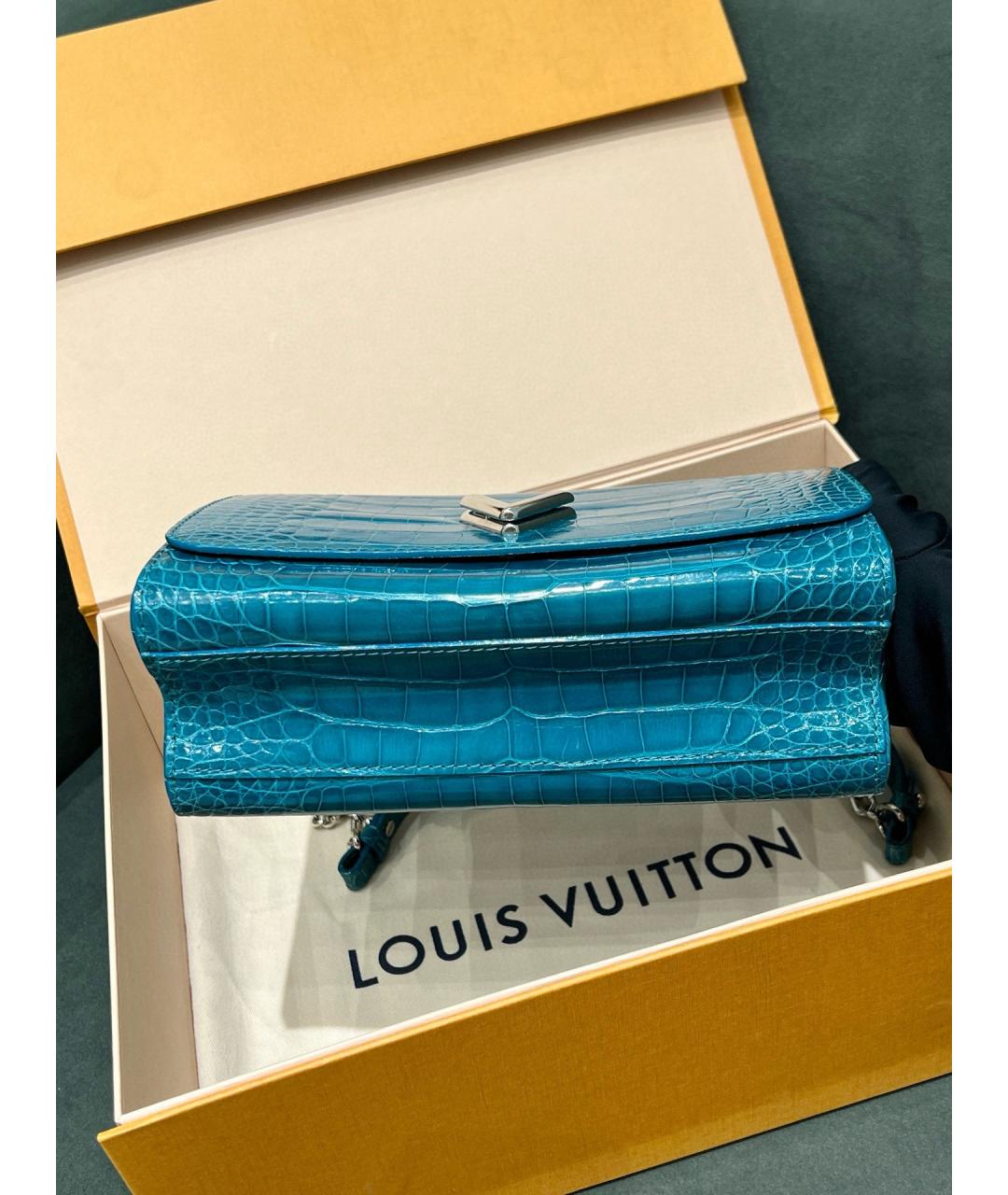 LOUIS VUITTON Голубая кожаная сумка тоут, фото 5