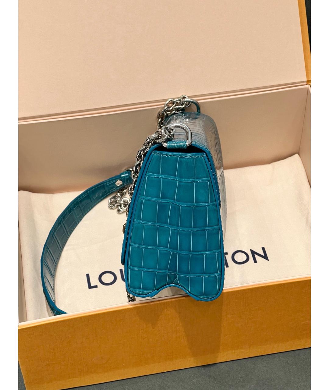 LOUIS VUITTON Голубая кожаная сумка тоут, фото 4