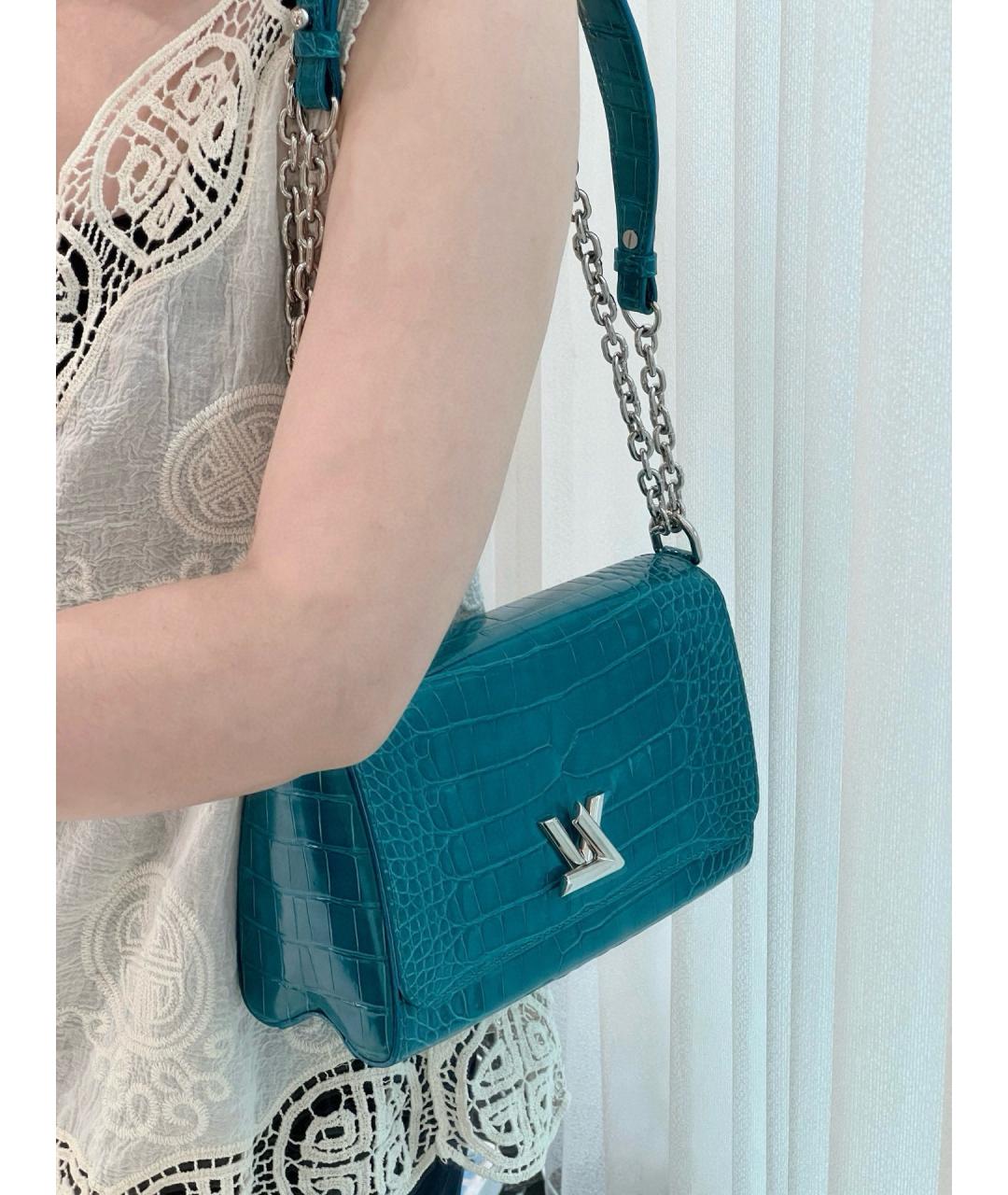 LOUIS VUITTON Голубая кожаная сумка тоут, фото 8