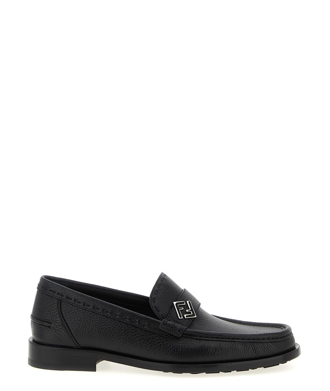 FENDI Черные кожаные лоферы, фото 1