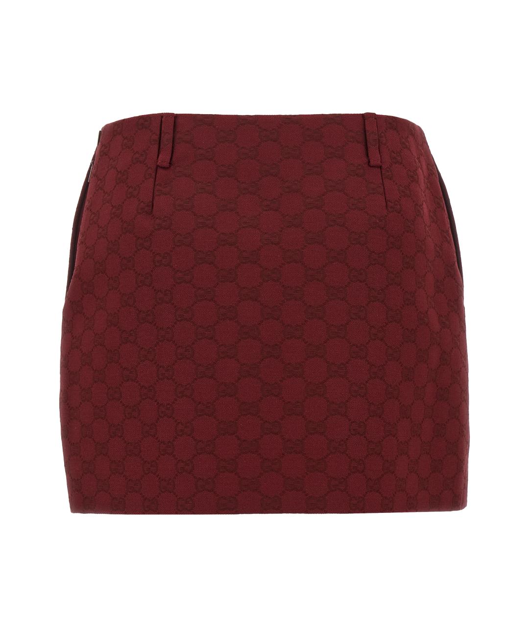 GUCCI Бордовая хлопковая юбка мини, фото 2