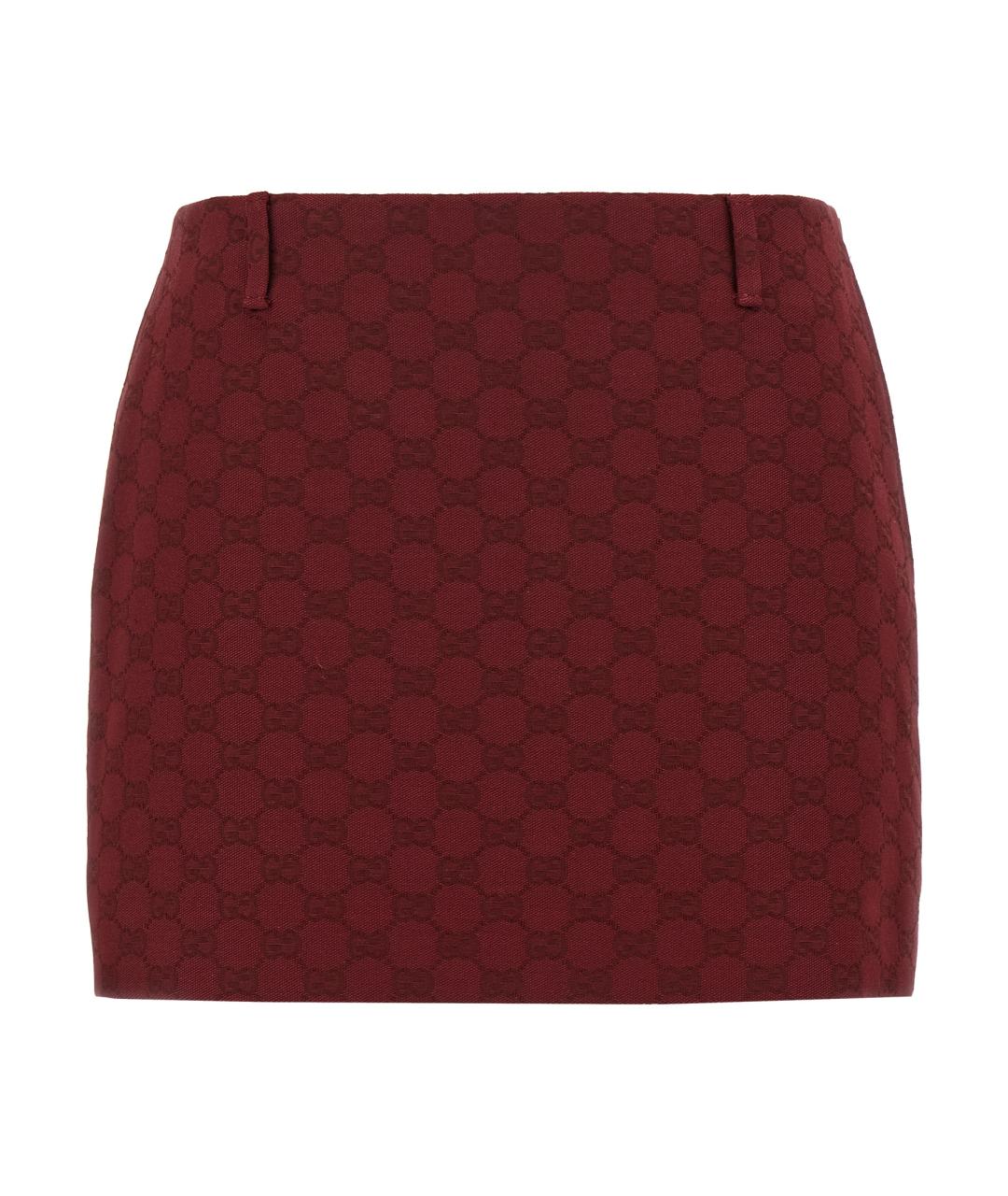 GUCCI Бордовая хлопковая юбка мини, фото 1