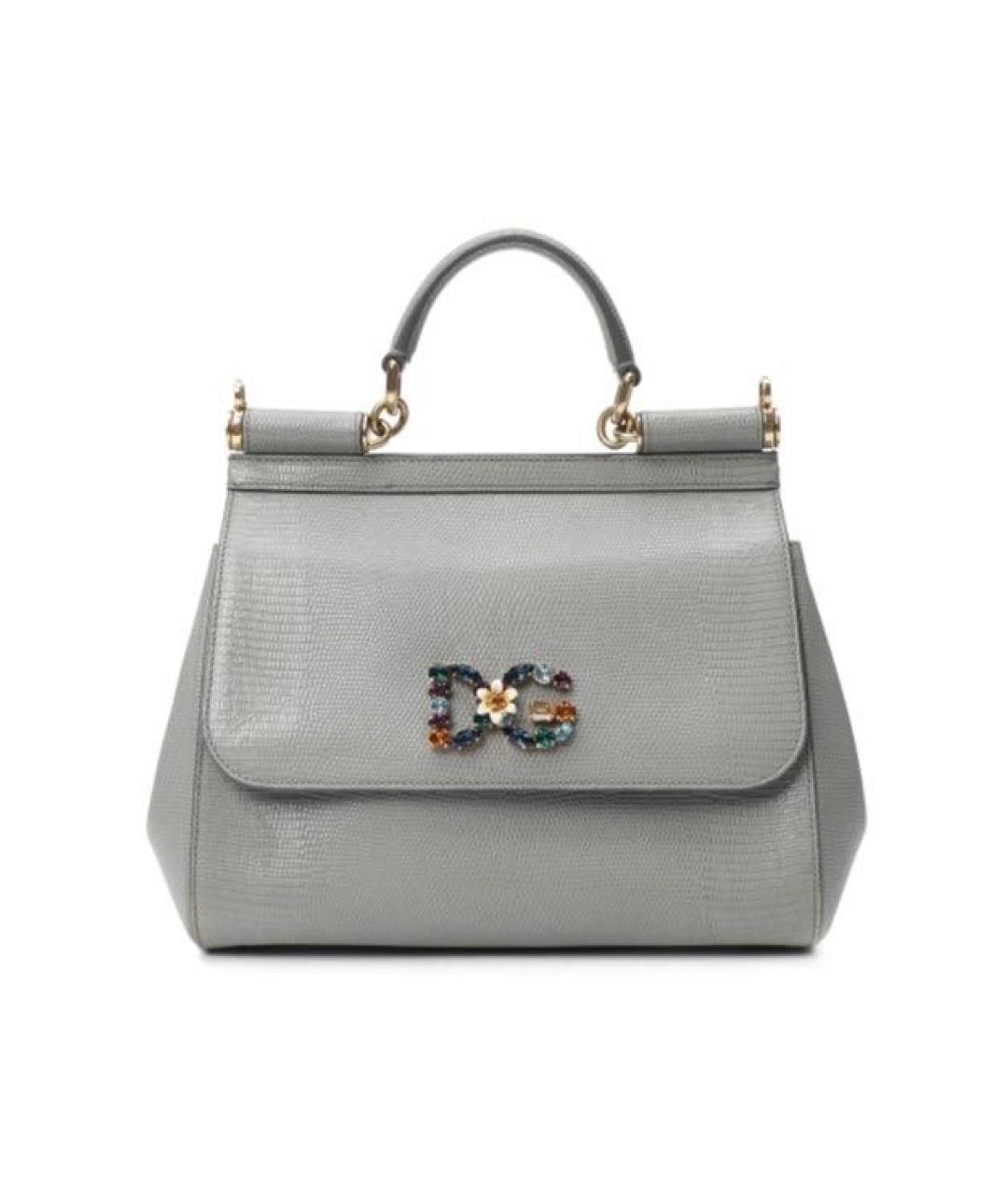 DOLCE&GABBANA Серая кожаная сумка с короткими ручками, фото 5