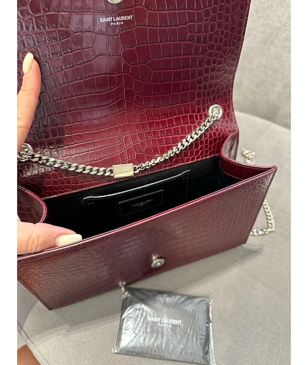 SAINT LAURENT Бордовая кожаная сумка через плечо, фото 4