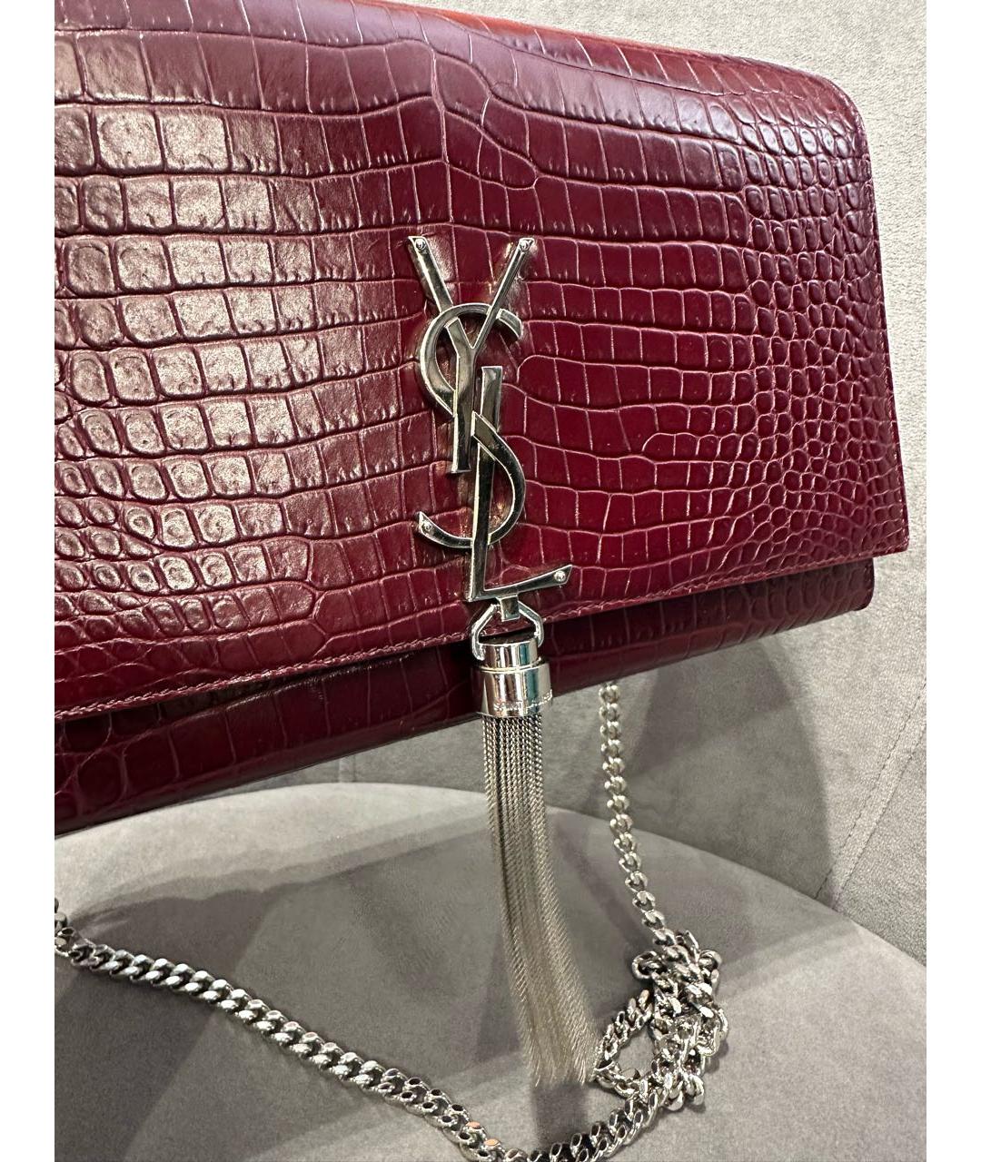 SAINT LAURENT Бордовая кожаная сумка через плечо, фото 5