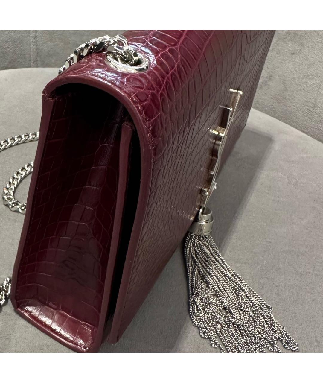 SAINT LAURENT Бордовая кожаная сумка через плечо, фото 6