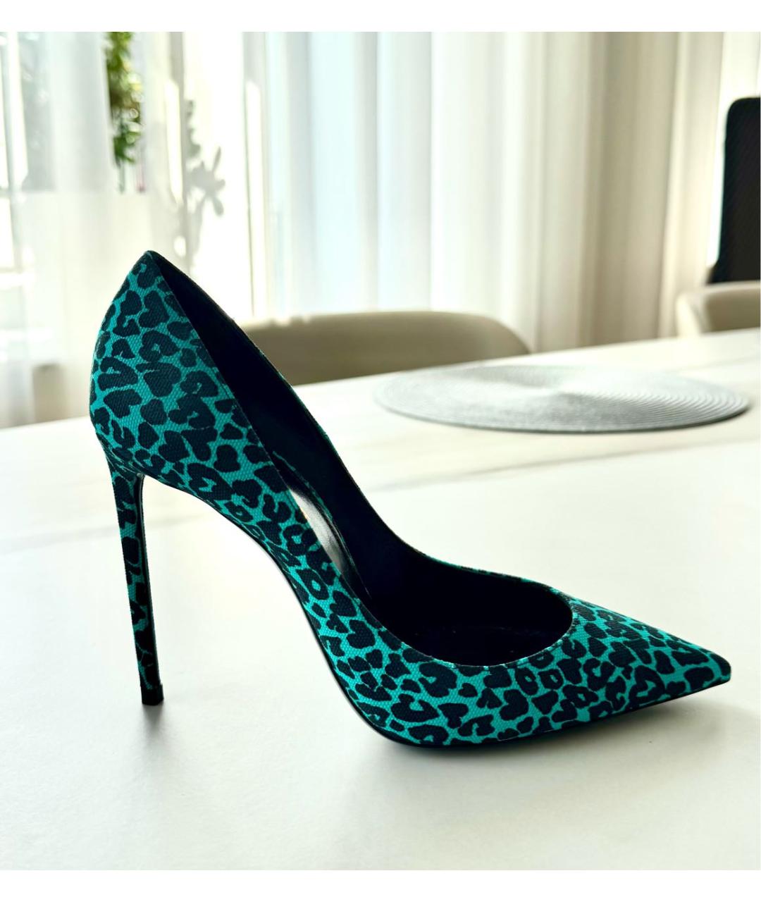 SAINT LAURENT Бирюзовые текстильные туфли, фото 9