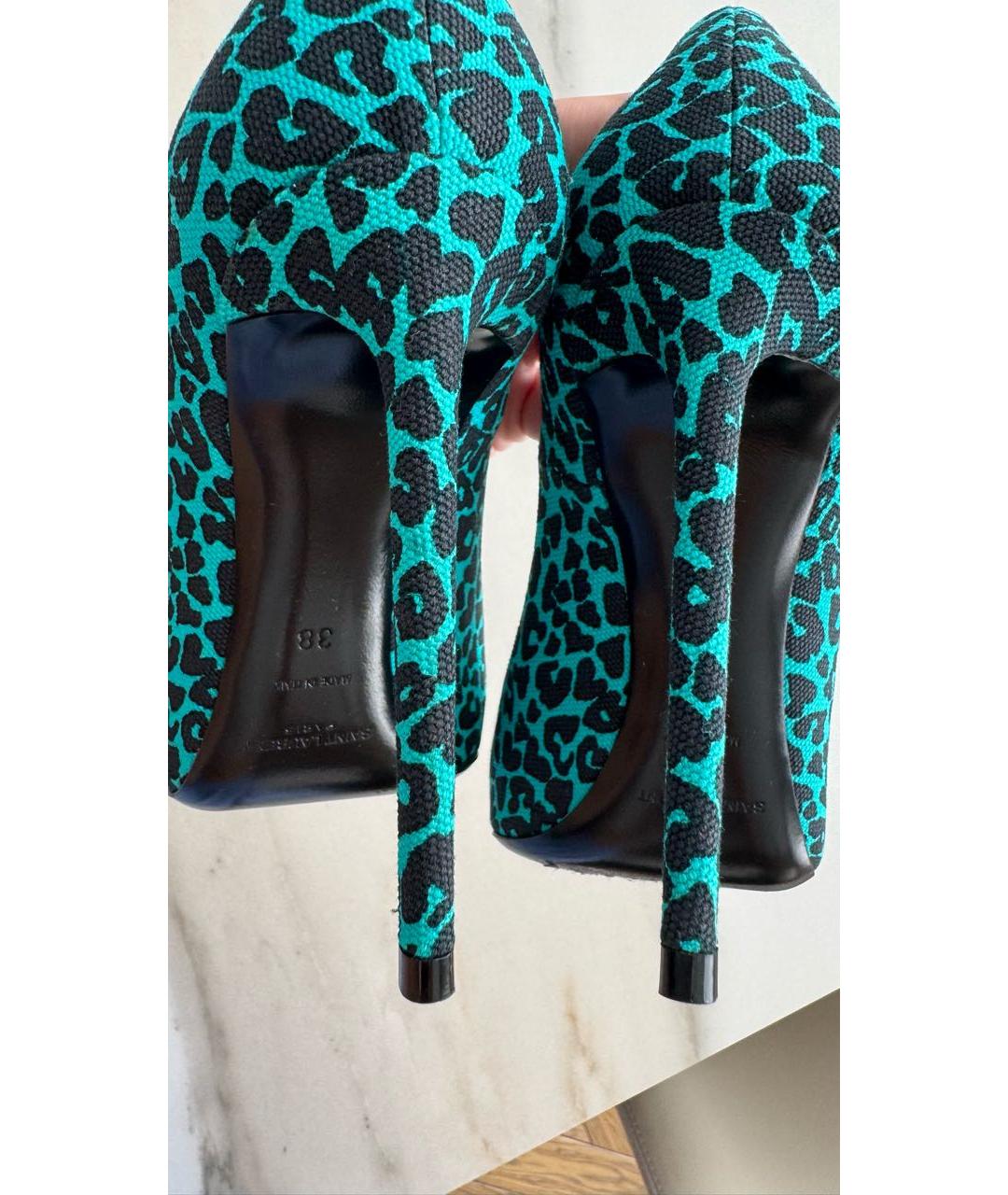 SAINT LAURENT Бирюзовые текстильные туфли, фото 7