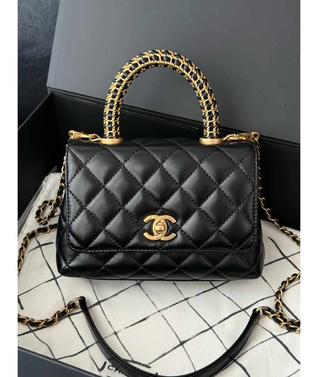 CHANEL Черная кожаная сумка тоут, фото 9