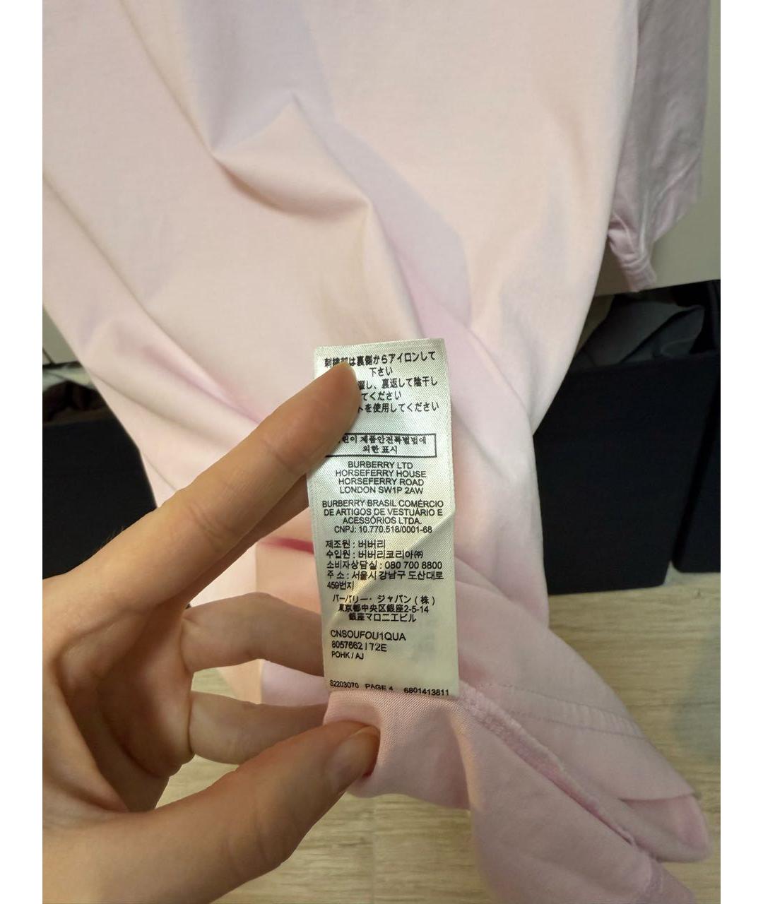 BURBERRY Розовая хлопковая футболка, фото 7